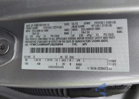 2023 Ford Escape St-Line из США, поврежденный, VIN 1FMCU0MN4PUB29994